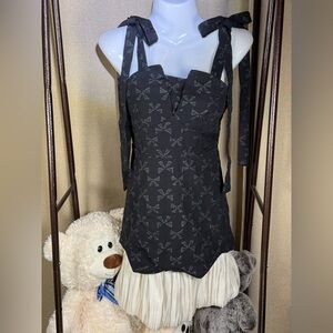 Black Bow Patterned Halter Dress